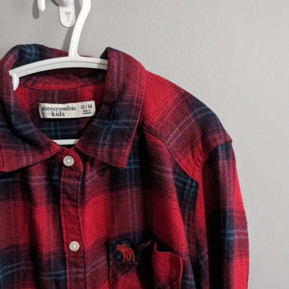 Abercrombie kids red plaid flannel boys button up shirt size 13/14 - Picture 6 of 7